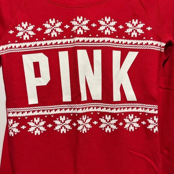 PINK Victoria's Secret Red White Holiday Long Sleeve 2 Pc Pajama Set Small XS - Picture 4 of 11